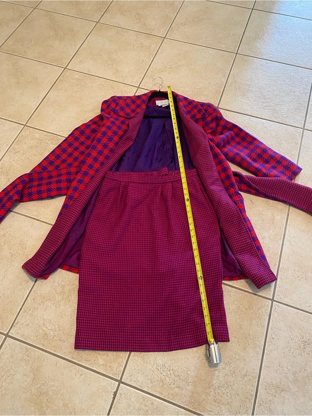 Carlisle Two-Tone Fuchsia and Blue Wool Skirt Set